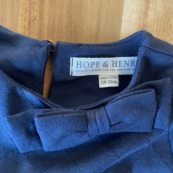 Hope & Henry Navy Long Sleeve Dress with Brown Accents and Elbow Patches - Picture 2 of 4